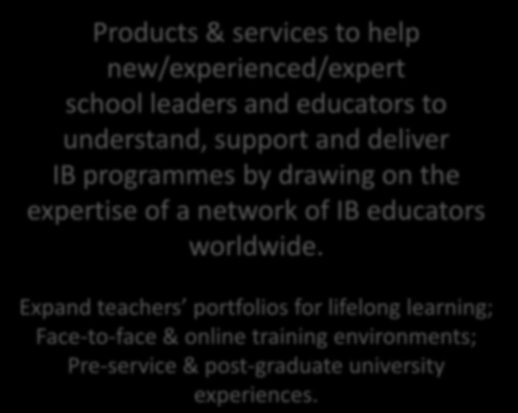 and deliver IB programmes by drawing on the expertise of a network of IB educators worldwide.