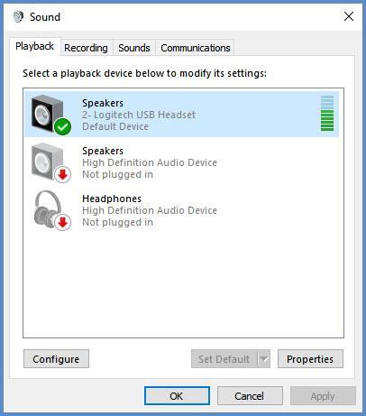 Follow the steps below to set a playback device for audio: Windows To ensure an output device has been selected