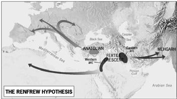 Renfrew Hypothesis: Proto-Indo-European began in the Fertile Crescent, and then: From Anatolia
