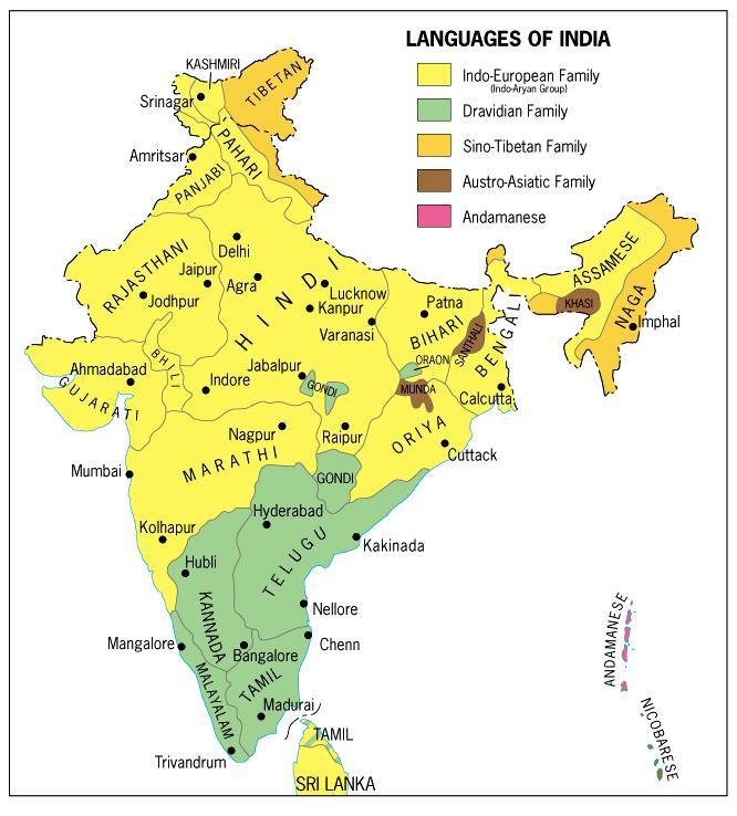 India 4 language families only Indo-European & Dravidian have significant