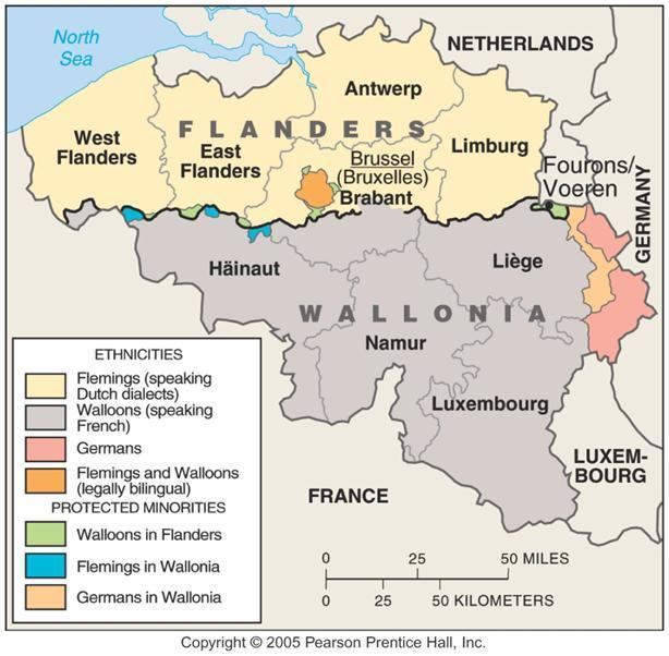 Belgium Walloons (French) 45% Historically upper/ruling class Flemish
