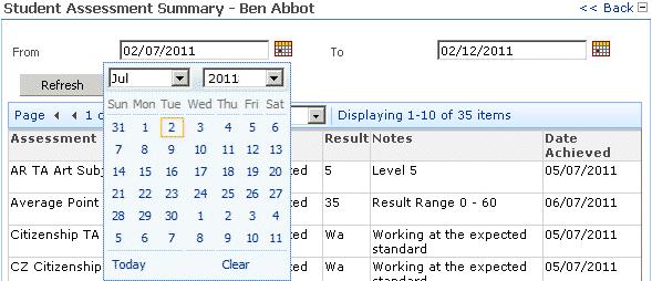 To view assessment results within a specific date range: 1. Select the check boxes for the type of absence you wish to view. 2.