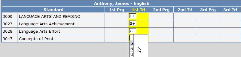 The teacher can either select the correct mark from the dropdown or type it in. As the mark is entered it is saved immediately.