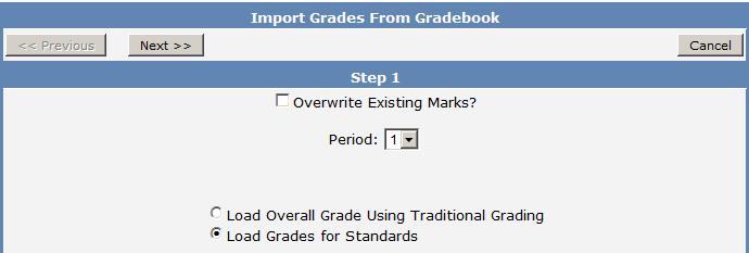 On Step 1, there are several options available. Overwrite Existing Marks? This option will allow overwriting of existing marks.