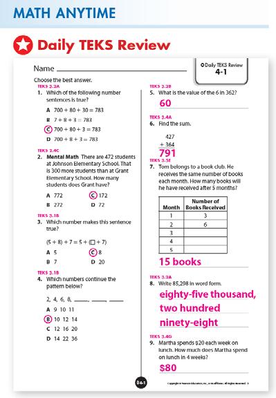 Use the Daily TEKS Review anytime during the lesson. Assign this to your students through Pearson Realize, or download and print PDFs. This worksheet is editable, so you can customize as needed.