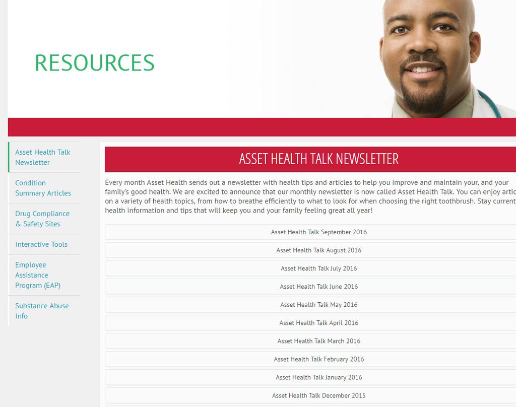 Resouces Page The Resources page contains information specific to the Healthy U program.