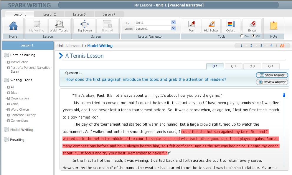 Interactive Features: Lesson Model Writing.