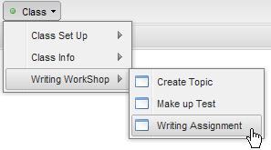 Writing Assignment. Select a class to assign the writing topic.. Click on the class you want.
