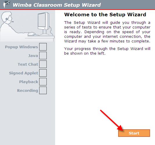 3 Wimba will now take you through a setup wizard to ensure all components are working