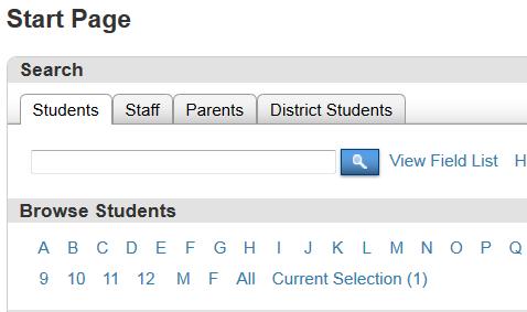 Printing Transcripts 1. On the Start Page, search for the desired student, pull up one of their student pages, and then return to the Start Page.