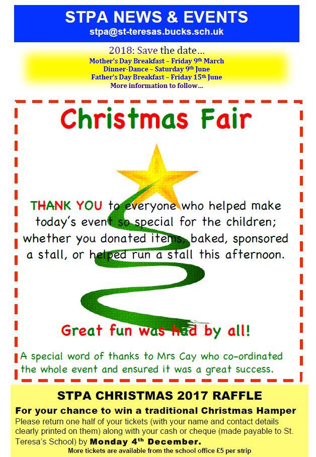 Thank you! A very big thank you to the STPA and all the parent helpers who helped make todays Christmas Fair so magical for the children.