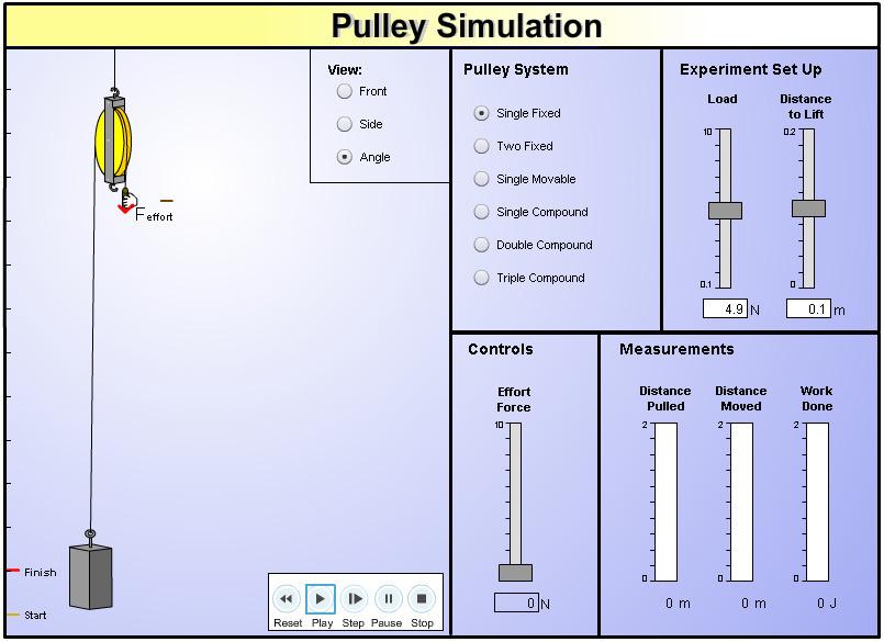 Pulley Simulation You will now use the pulley simulation. Click on the PULLEY SIMULATION icon on the desktop Load (N) = 4.