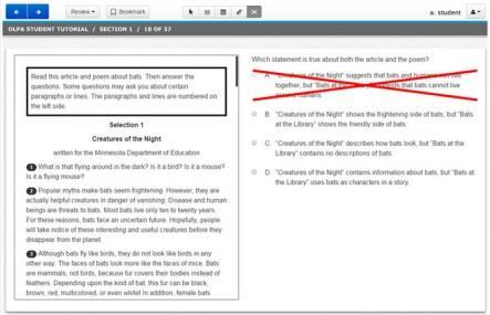 Appendix A: Online Tools and Accessibility Tools Answer Eliminator Tool Students can use the Answer Eliminator tool to place a red X over the answer choices that they think are incorrect.