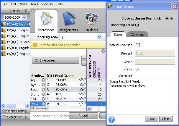 Objective 4: Enter Final Grade Comments for Progress Reports, Quarter Report Cards, and Semester Report Cards in PowerTeacher Gradebook.