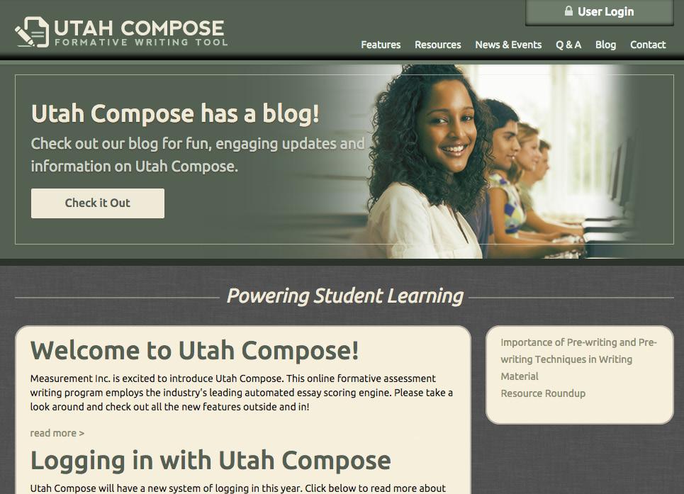 Welcome to Utah Compose GETTING STARTED Utah Compose is an online learning system designed to assist students in grades 3 through 12 with improving their writing skills.