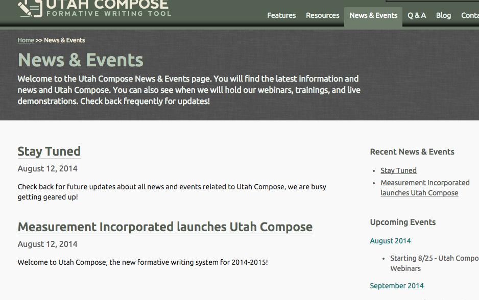 Click Features to see highlights of key components of Utah Compose, including writing prompts, graphic organizers, peer review, instant writing trait scoring, text evidence and content accuracy