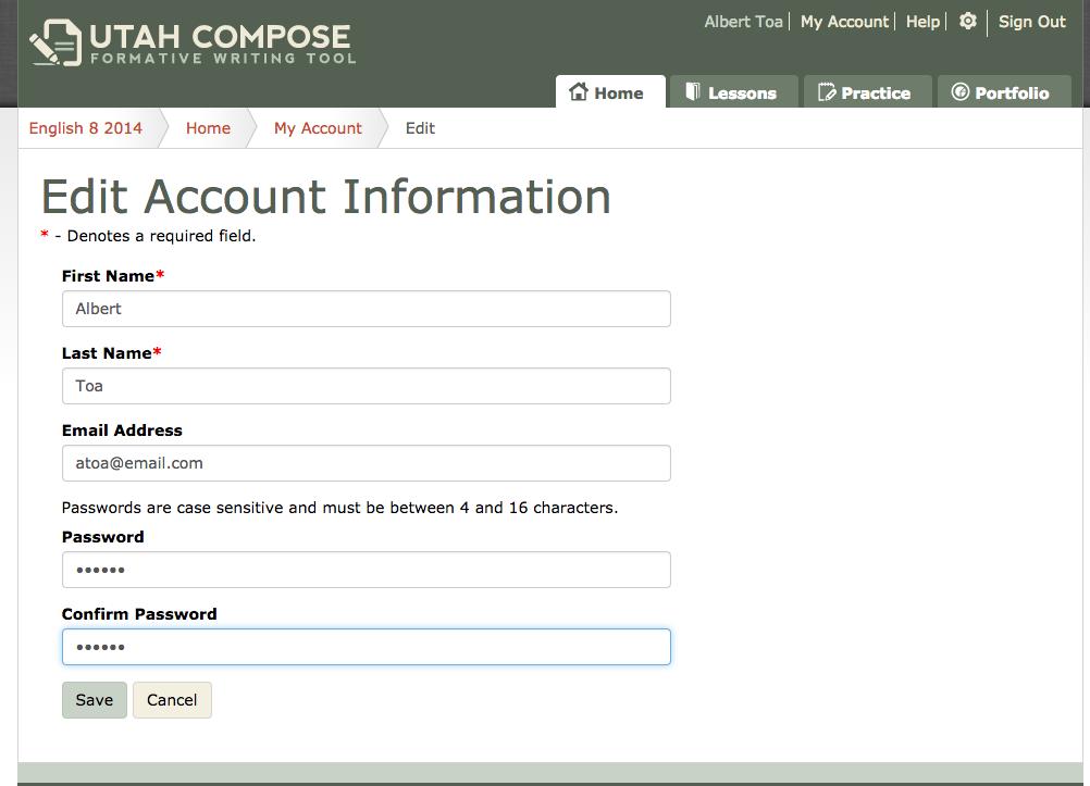 Changing your Password GETTING STARTED 1. To change your password, click My Account at the top of the page to view the Account Information page. Figure 1.