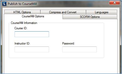 The Course ID, Instructor ID, and Password need to match what you have in CourseMill. (See Managing Courses for how to add or edit a course to include the proper instructor).