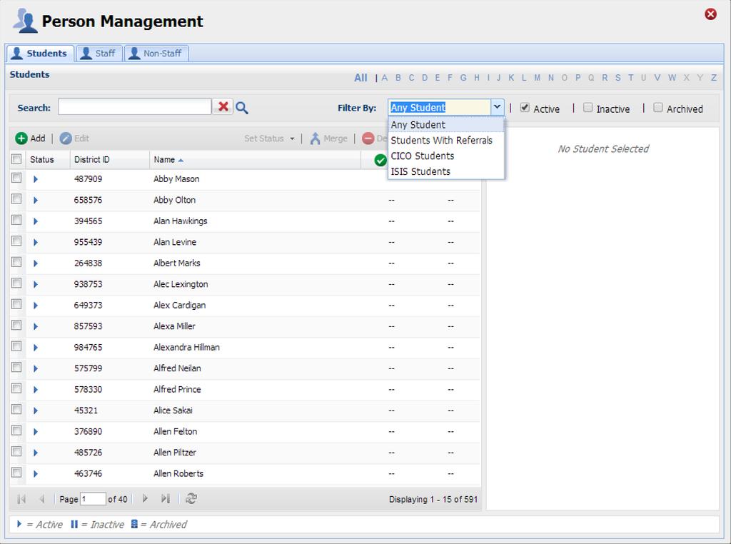 Tools Person Management Person Management allows schools/facilities to organize students, staff, and non-staff records associated with SWIS Suite data.