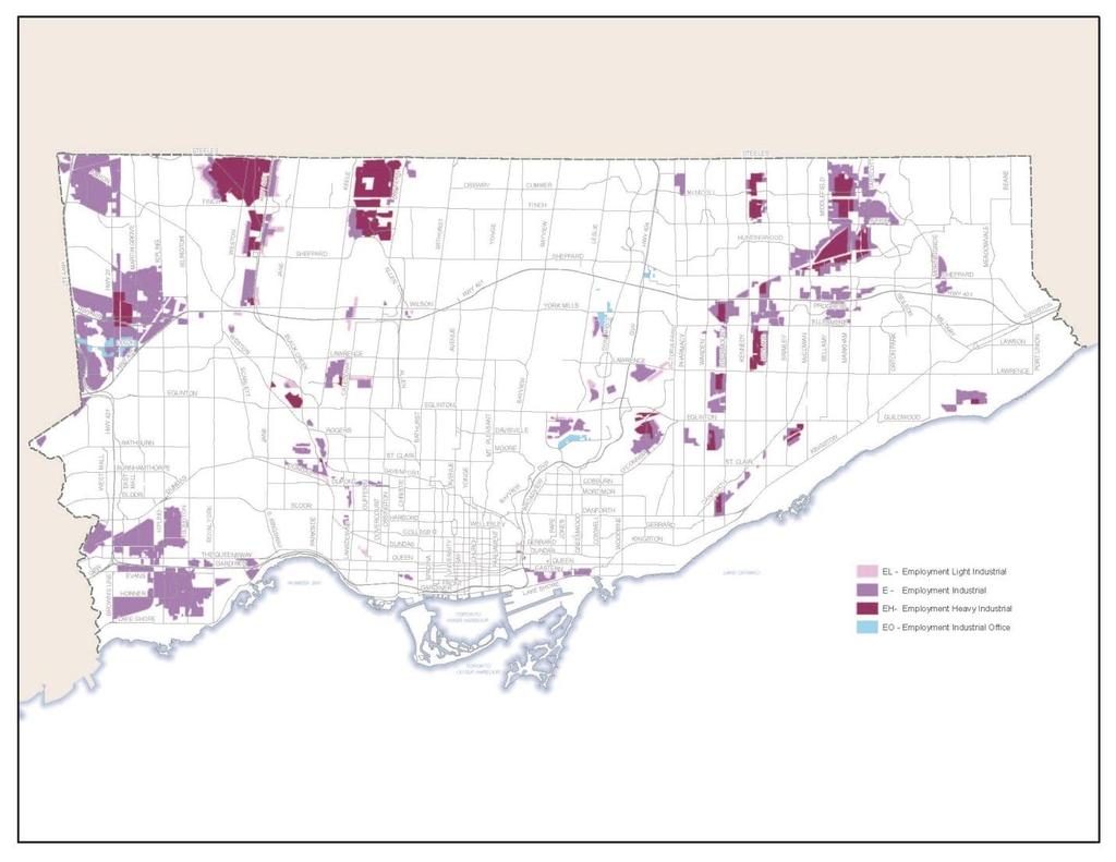 Map 1: Toronto Zoning By-law Employment Industrial Zones, 2013. 14 14 City of Toronto. 2013. Citywide Zoning By-law Employment Industrial Zones.
