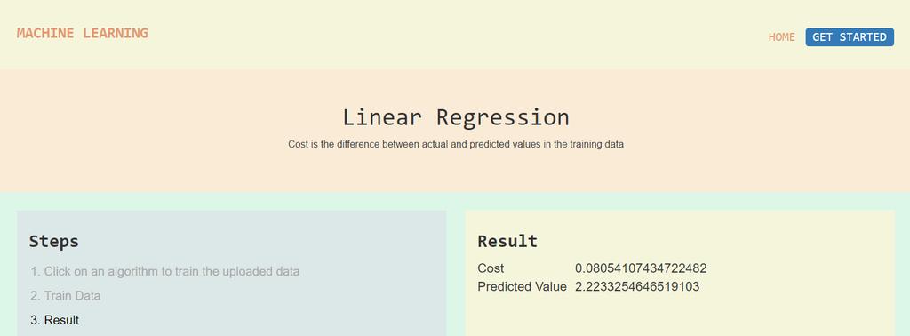 1 shows parameters to train the model using linear regression. It has an input box to enter features and depending on the submitted feature it predicts other missing attribute value.