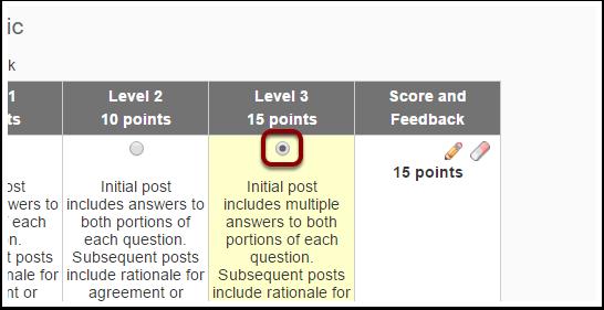 Grading Using the Rubric Once your rubric has been pulled up, you can select the desired