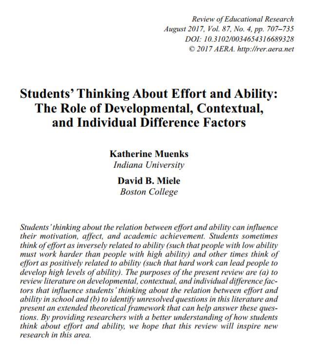Our thoughts and beliefs matter in growth mindset People who view effort as meaning someone has LESS ability may have a fixed