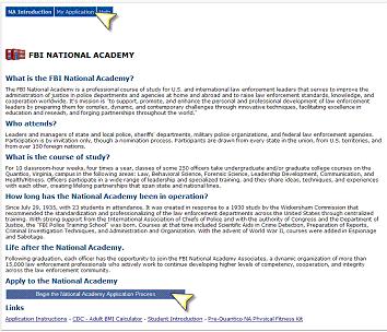 Applicant Instructions The National Academy Menu The applicant may log into the Virtual Academy and access the National Academy link at the bottom of the left hand menu column.