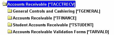 Accounts Receivable Menu Banner module purpose The Accounts Receivable module establishes accounts receivable controls, including, detail codes identifying charges or payments; default values,