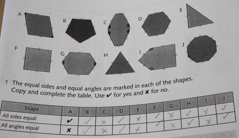 KPI: Geometry: properties of shape distinguishes between regular and irregular polygons based on reasoning about equal sides and angles.
