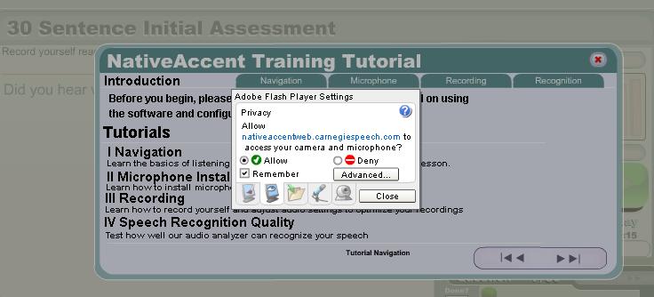 Setting up your Microphone 1. In your first visit to the site, the tutorial should pop up. If it does not or if you close it and wish to see it later, click Show Tutorial.
