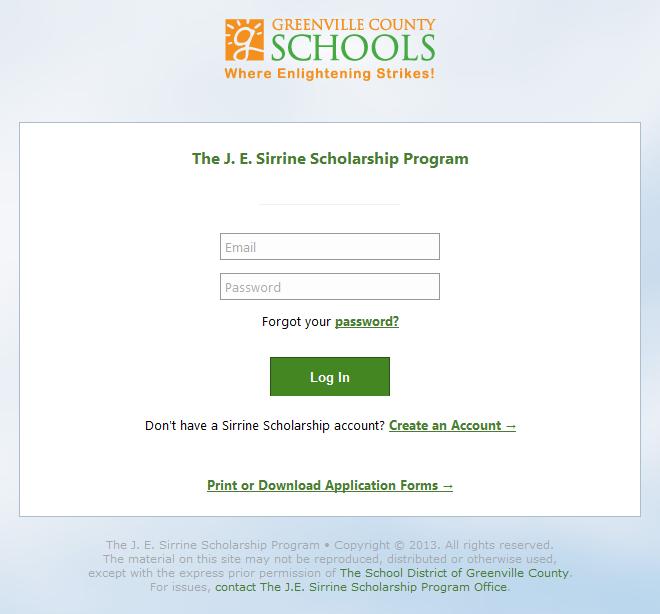 Sirrine Scholarship Online application