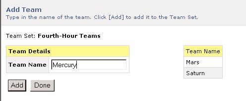 Add Teams to a Team Set Once you create a team set, you need to add teams. 1. On the Home page, click Teams & Goals. 2. Find the team set for which you want to create teams and click Manage Teams. 3.