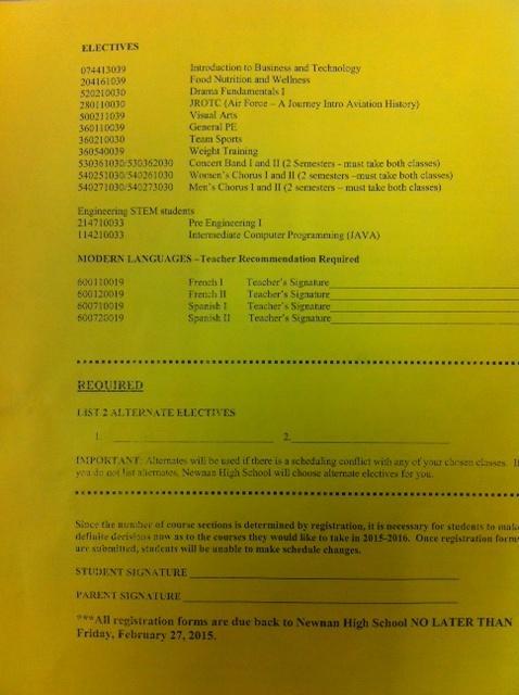 The back page of the registration form is used to complete the 8 classes you are registering for.
