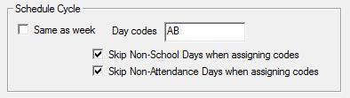 For example, if classes at your school meet on alternate days, you would type in AB or OE for Odd / Even days. You can even use the letters of your school colors, like BG for blue and gold.