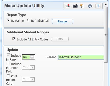 f. Hit Run g. View this report. It is going to print all of your active students. This utility just changed all of your active students to make sure that they will be included in rank and gpa.