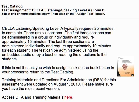 Test Assignment Example: Grade K (Kindergarten) Steps to Assign a Test STEP 1 Download and Print DFA and Scoring Guide. STEP 2 Select name(s).