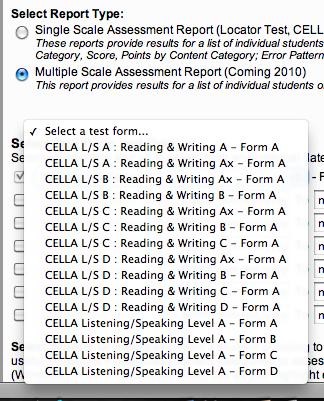 Then click on the Select Reports button. Select single scale student list report type if you administered a single modality test.