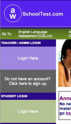 Summary steps to access the Login area: 1. Got to AWSchoolTest home page (www.awschooltest.com) 2.