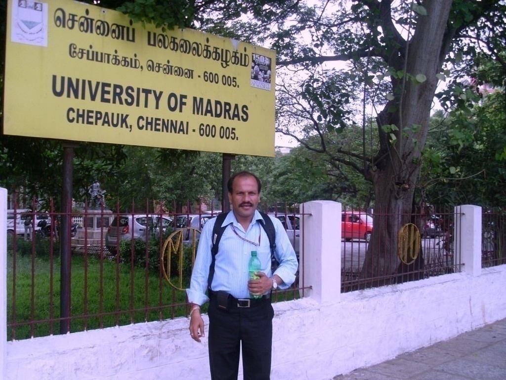 3.4.4 A) PROFILE OF THE UNIVERSITY OF MADRAS, CHENNAI Fig 28. Researcher at the University of Madras. The Public Petition dated 11-11-1839 initiated the establishment of the Madras University.