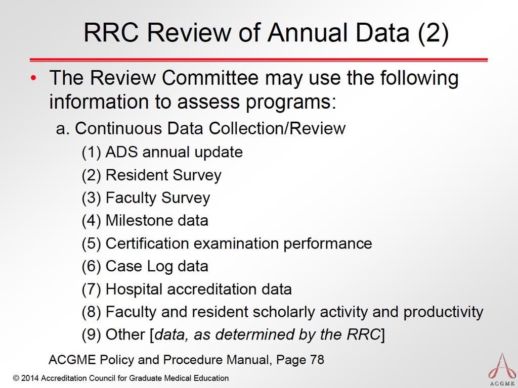 ACGME Residency Review Committee Annual Review