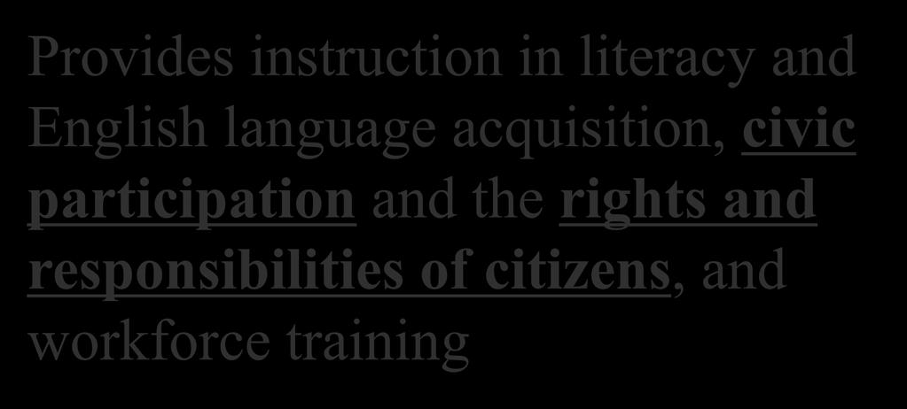 WIOA: Instruction: Integrated English Literacy and Civics Education Provides instruction in literacy and English