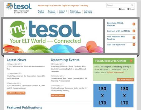 TESOL Homepage / Online Advertising TESOL s web site reaches a global audience of teaching professionals at all levels of the profession. With more than 95,000 unique visitors per month, tesol.