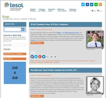 More than 12,400 active subscribers get email updates when new blog posts are available. blog.tesol.