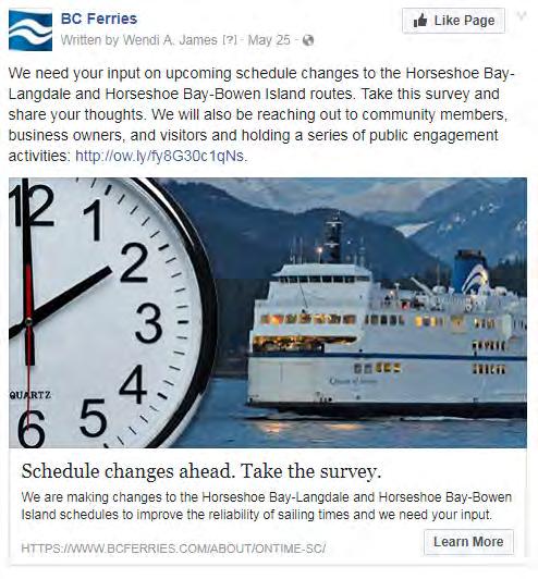 Social Media BC Ferries Facebook post encouraging participation in