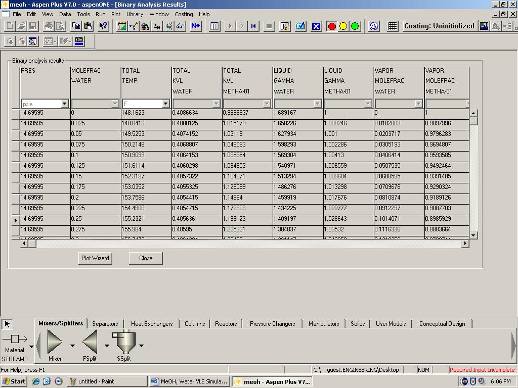 Exiting the screen would display data (as shown in figure 19) that can be copied to excel spreadsheet for further analysis. Fig. 19: Binary analysis results/output data of the simulation.