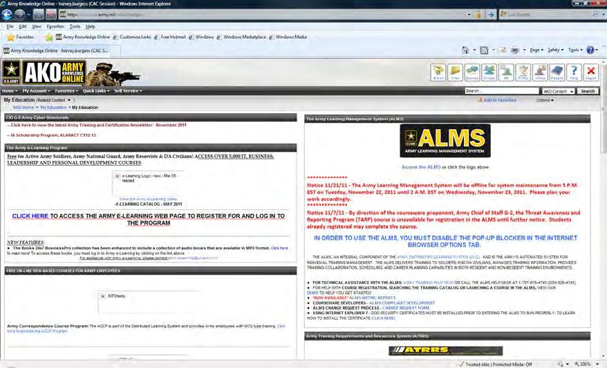 (3) Your My Education page should appear. Click the ALMS Logo or ALMS link to go to the ALMS.