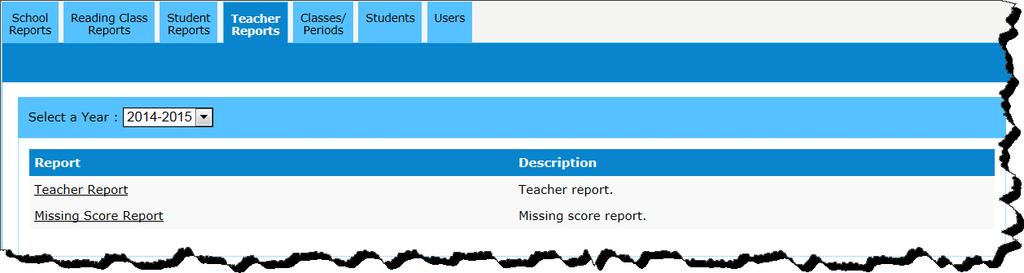 Section 4: Elements of the PMRN Home Page 28 Teacher Reports Tab As an SL1 and Reading Level user you will see following Reports on the Teacher s Reports Tab: Teacher Report Missing Score Report