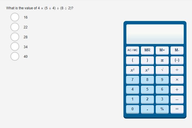 Look at Practice Question 1. Click on the calculator icon on the top right of your screen. Click on the numbers and symbols on the calculator to calculate the answer to the question.