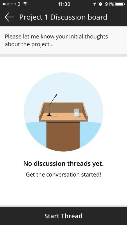Once a Forum is created, you can quickly add new discussion Threads via the Instructor app, to which students